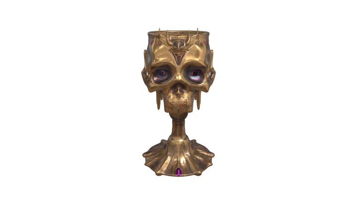 Ornate goblet with skull and gem embellishments 3D Model