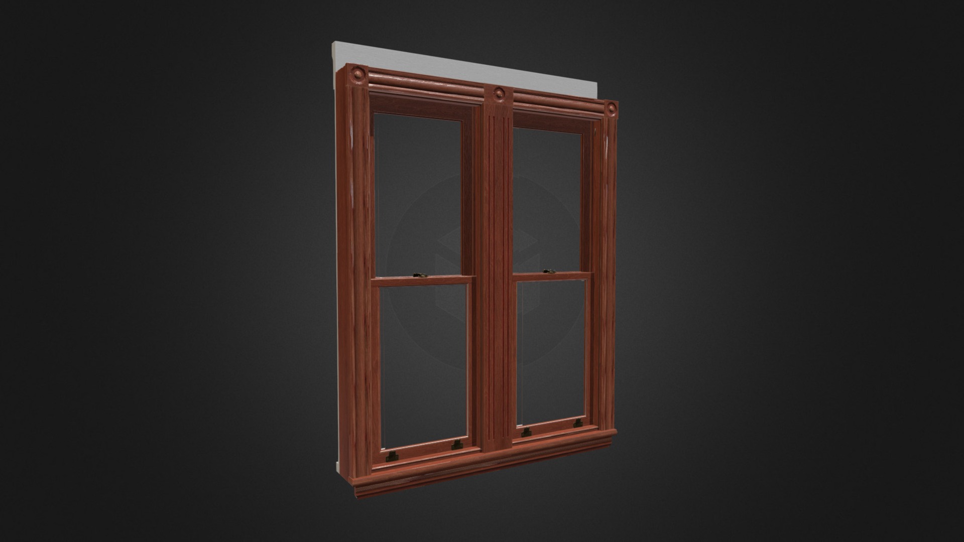 3D model Lowpoly Antique Window (24in 2 Light Double) - This is a 3D model of the Lowpoly Antique Window (24in 2 Light Double). The 3D model is about a window with a wooden frame.
