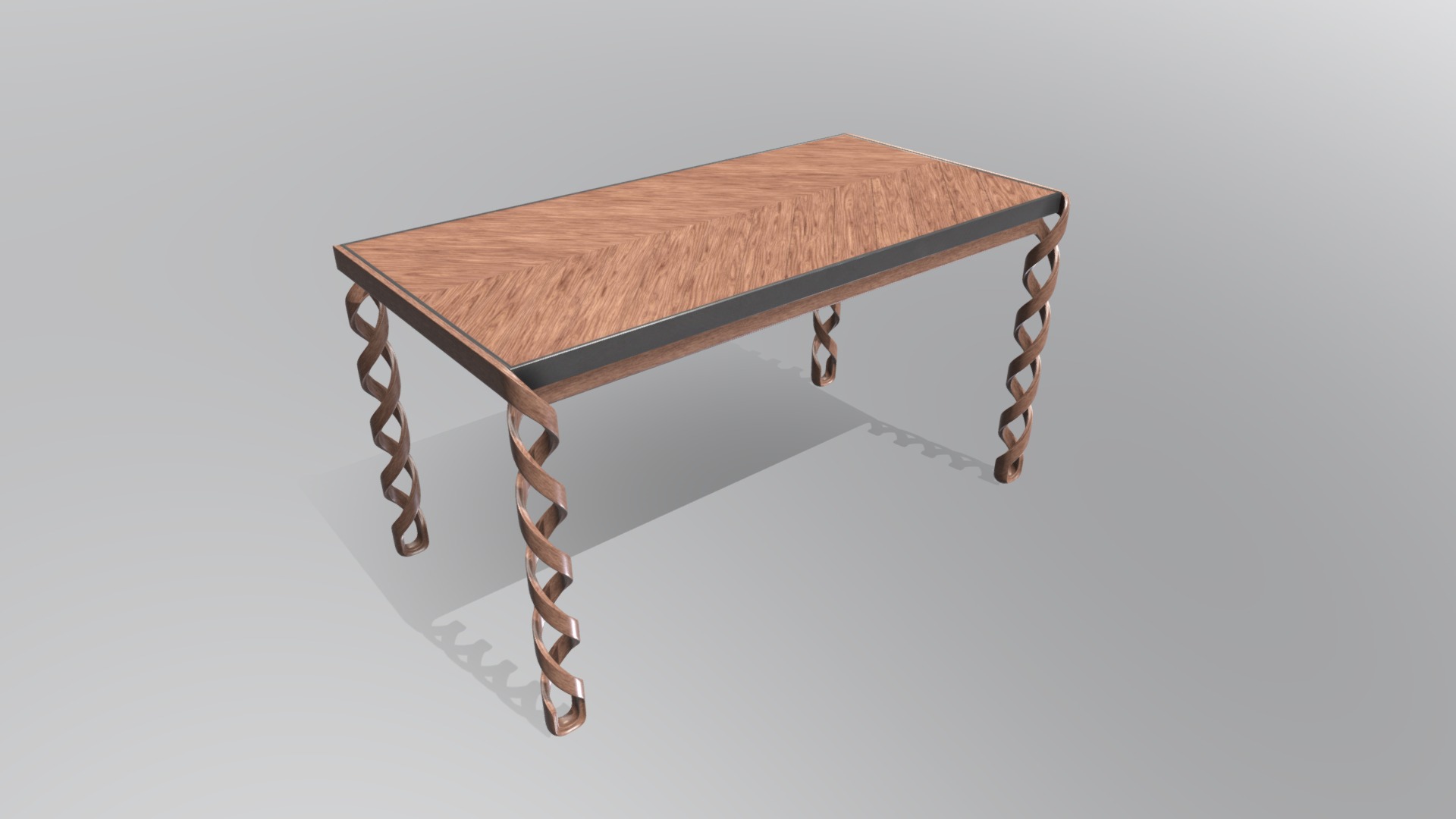 3D model Dinner Table - This is a 3D model of the Dinner Table. The 3D model is about a wooden table with a metal frame.