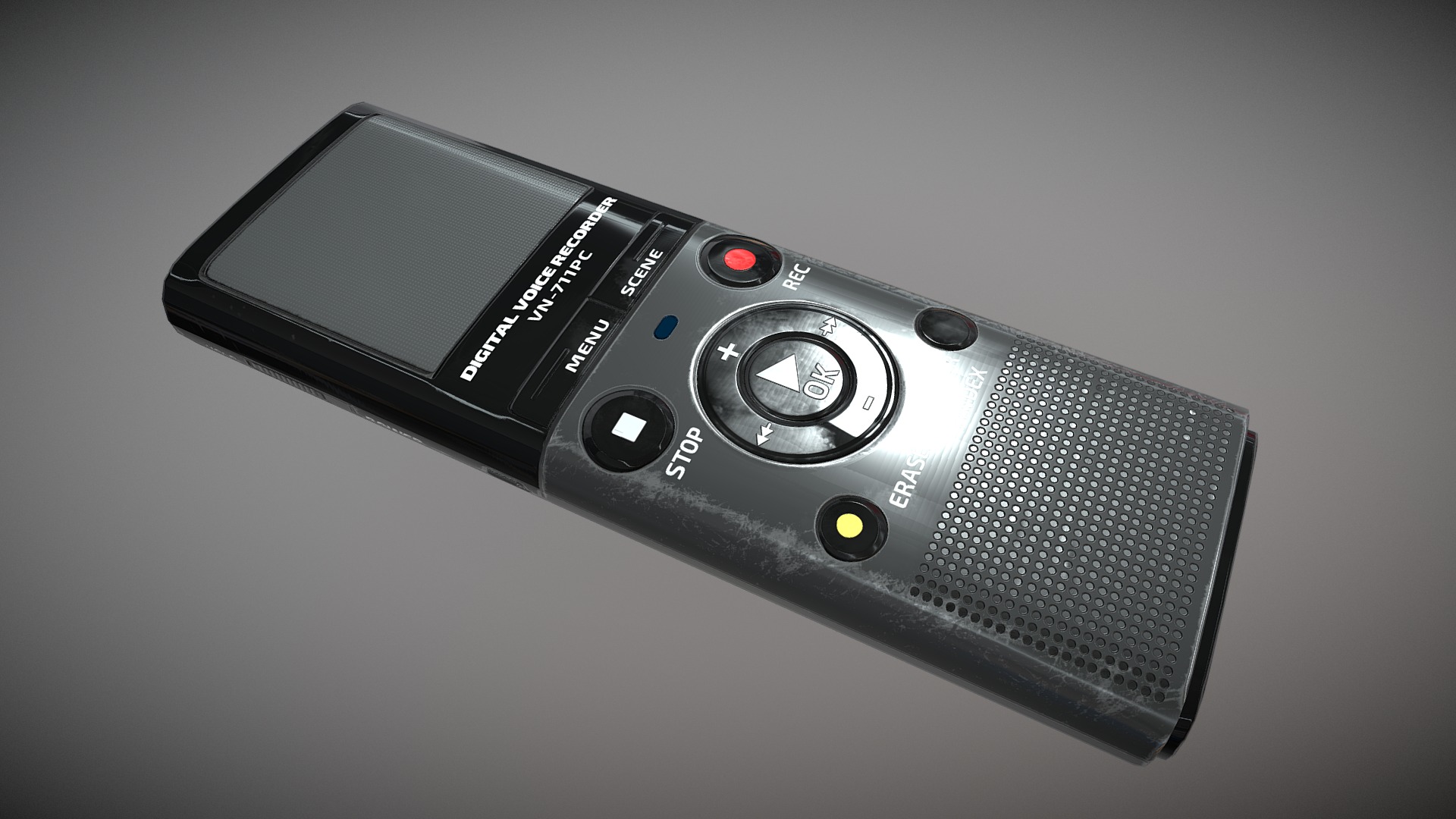 3D model Vn711pc voice recorder - This is a 3D model of the Vn711pc voice recorder. The 3D model is about a black and silver electronic device.
