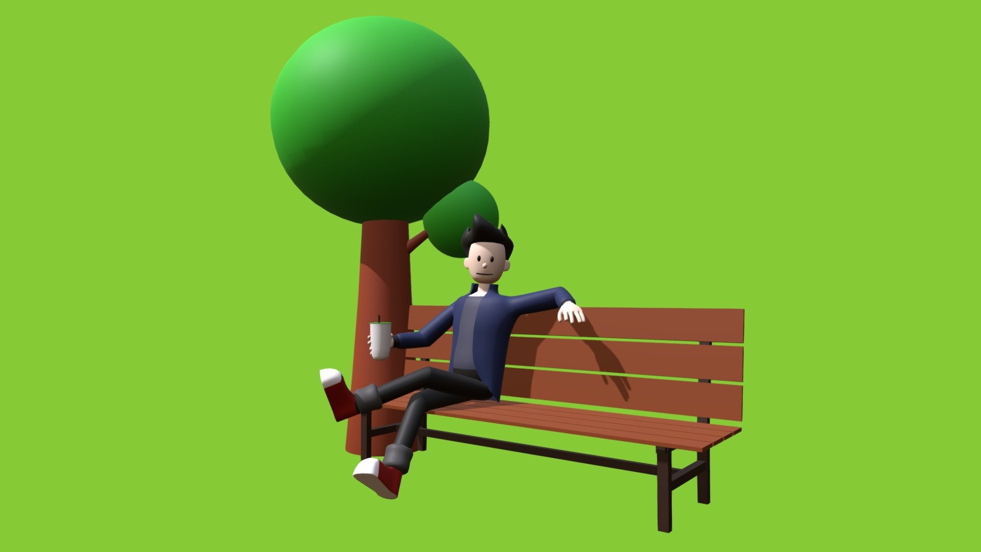 Man Drinking on Park Bench