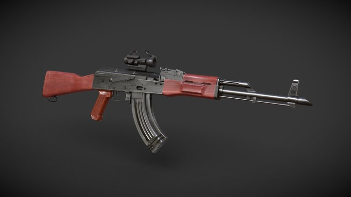 AKM with Side Rail and Optic 3D Model