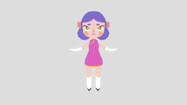 Female Purple Hair 3D Model