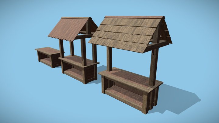 Wooden Market Kiosks 3D Model