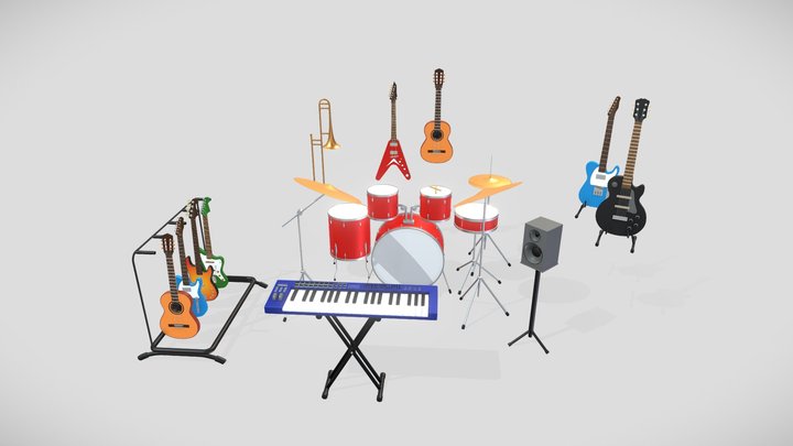 Music room - Set of instruments 3D Model