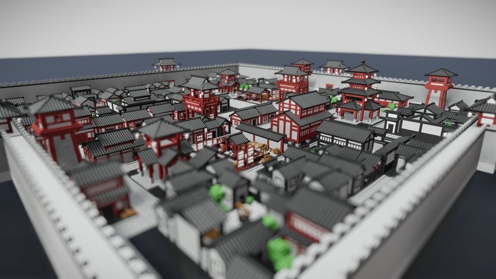 Low poly Chinese city 3D Model