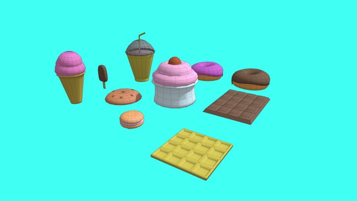 Low Poly Dessert Pack 3D Model