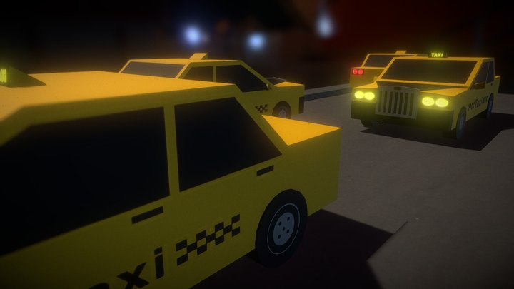 Low Poly Taxi Scene – Free 3D Model STL