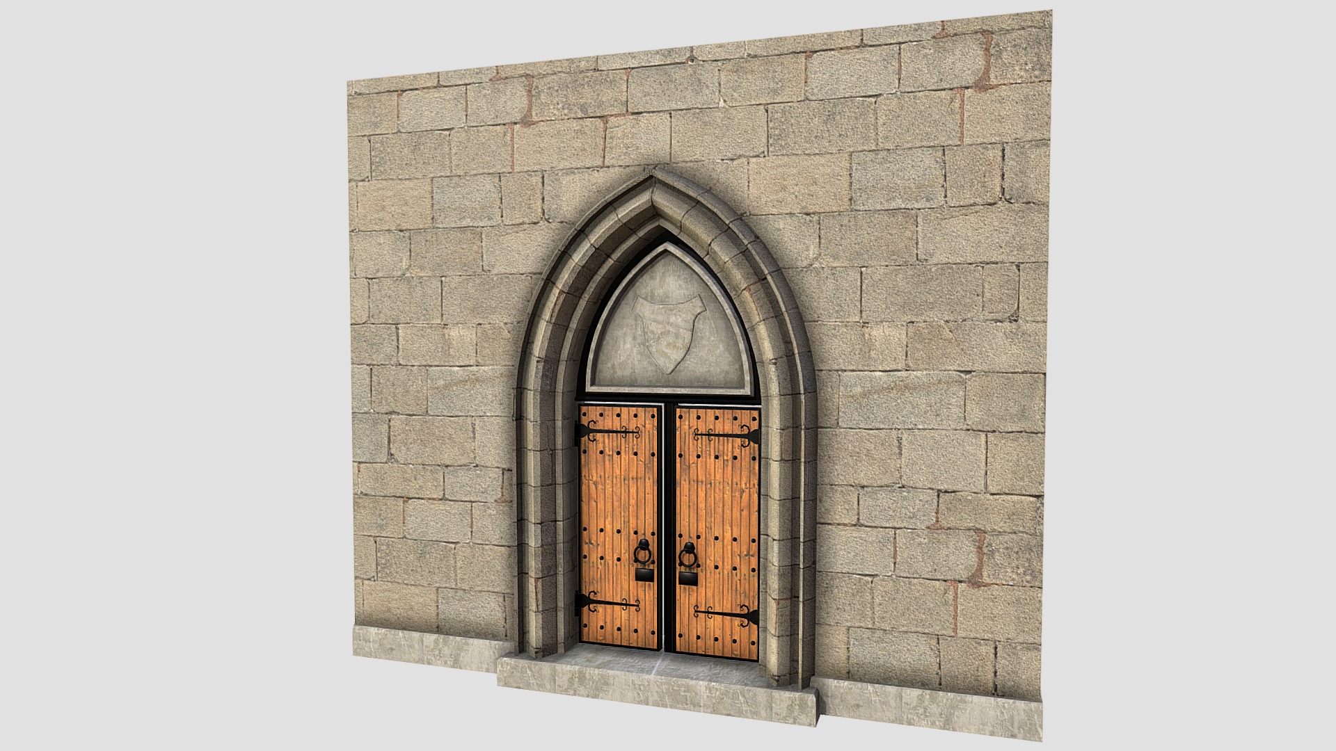 3D model Door - This is a 3D model of the Door. The 3D model is about a stone building with two doors.