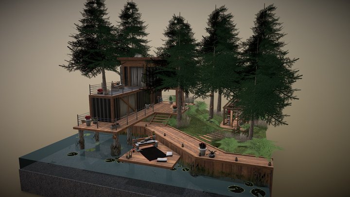 A modern EcoHome by the water 3D Model