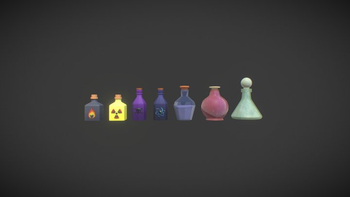 Bottles Handpainted & Shader - LowPoly 3D Model