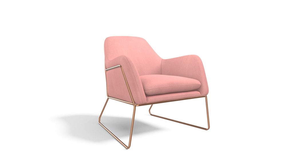 Frame Armchair,Blush Pink Velvet, Copper Frame