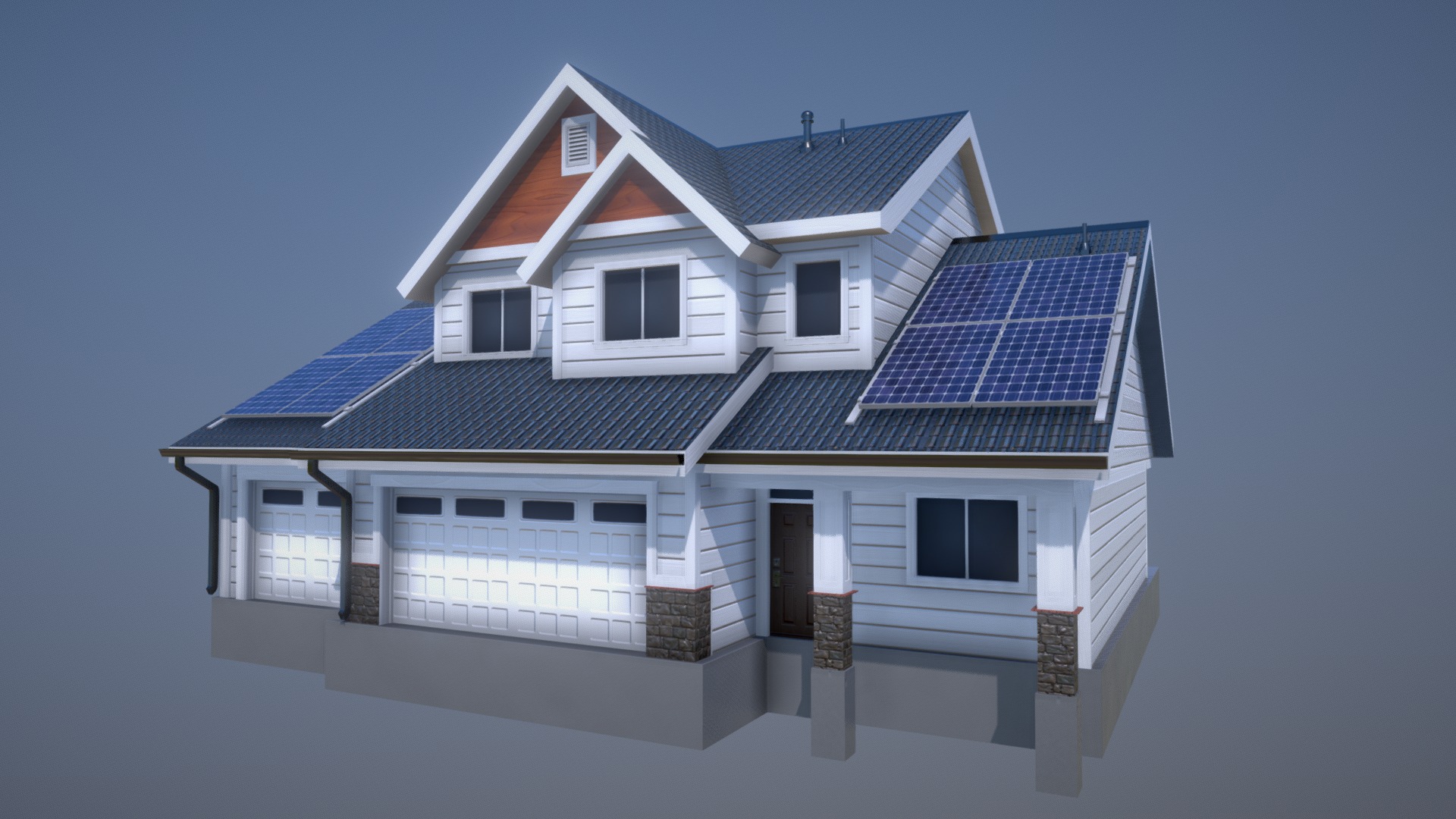 3D model Suburban House 1 - This is a 3D model of the Suburban House 1. The 3D model is about a house with solar panels.