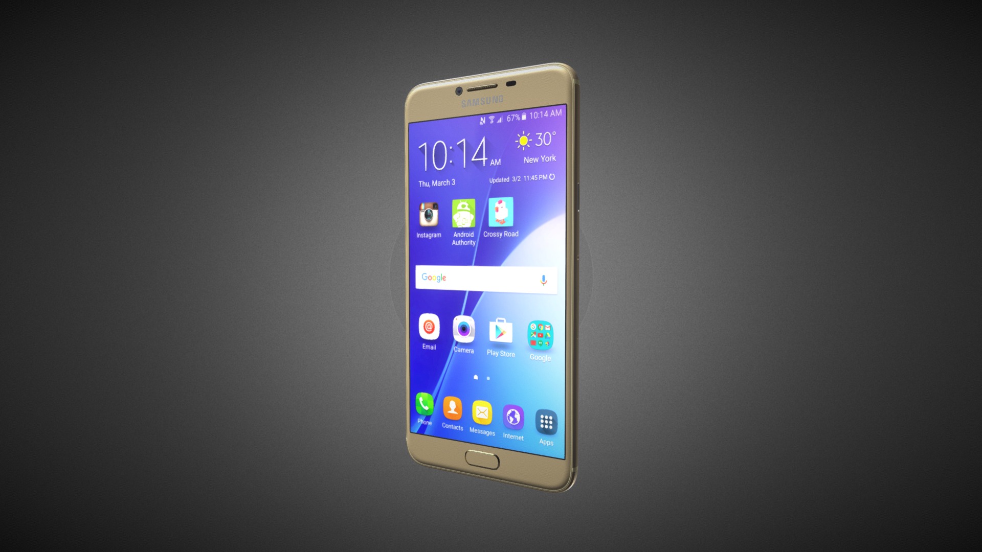 3D model Samsung Galaxy C7 for Element 3D - This is a 3D model of the Samsung Galaxy C7 for Element 3D. The 3D model is about a cell phone with a blue screen.
