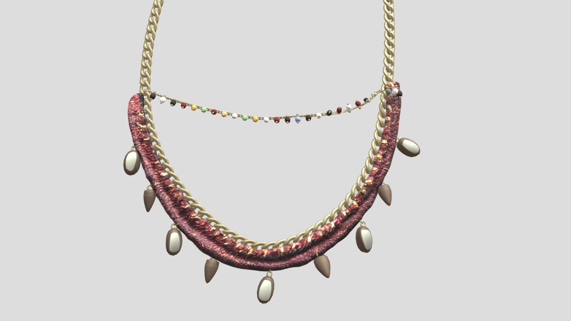 3D model Necklace - This is a 3D model of the Necklace. The 3D model is about a necklace with a red and gold pendant.