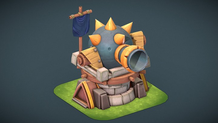 Stylized Cannon Turret 3D Model