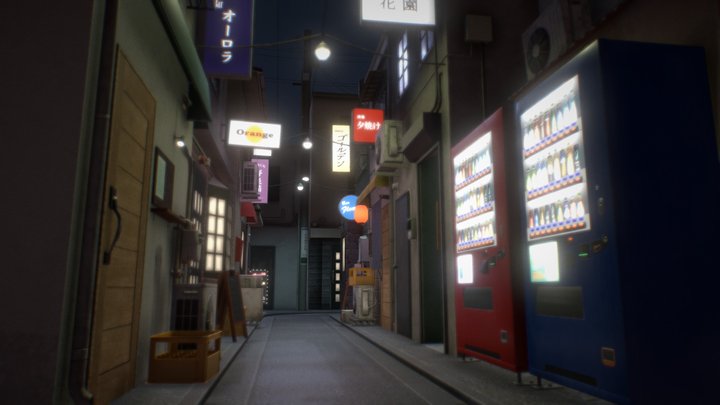Japanese street at night 3D Model