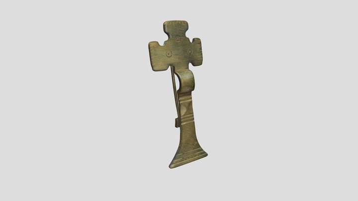 Anglo-Saxon Small Long Brass Brooch Replica 3D Model