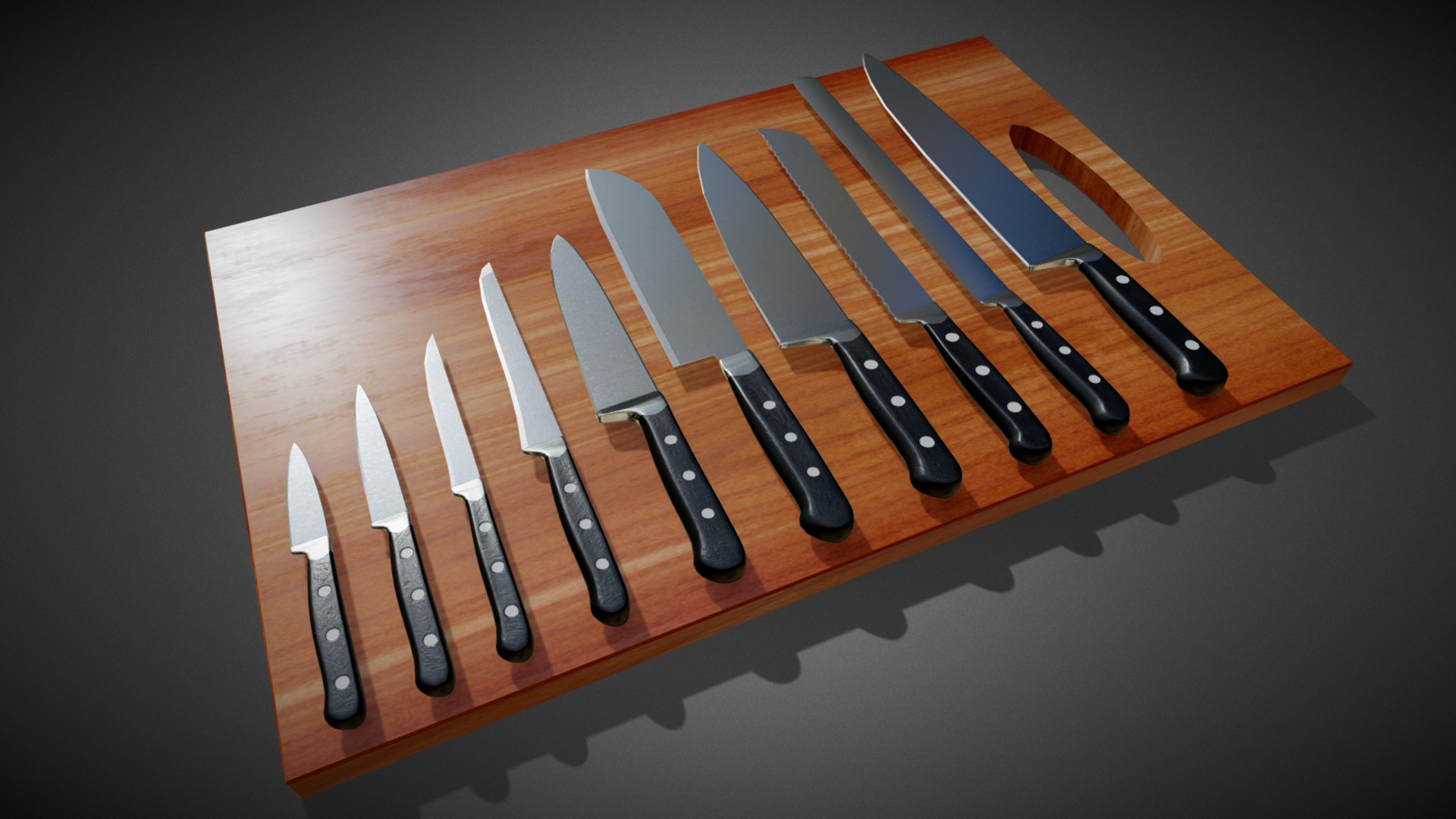 3D model Kitchen Knifes- Low Poly Gameready package - This is a 3D model of the Kitchen Knifes- Low Poly Gameready package. The 3D model is about a group of knives.