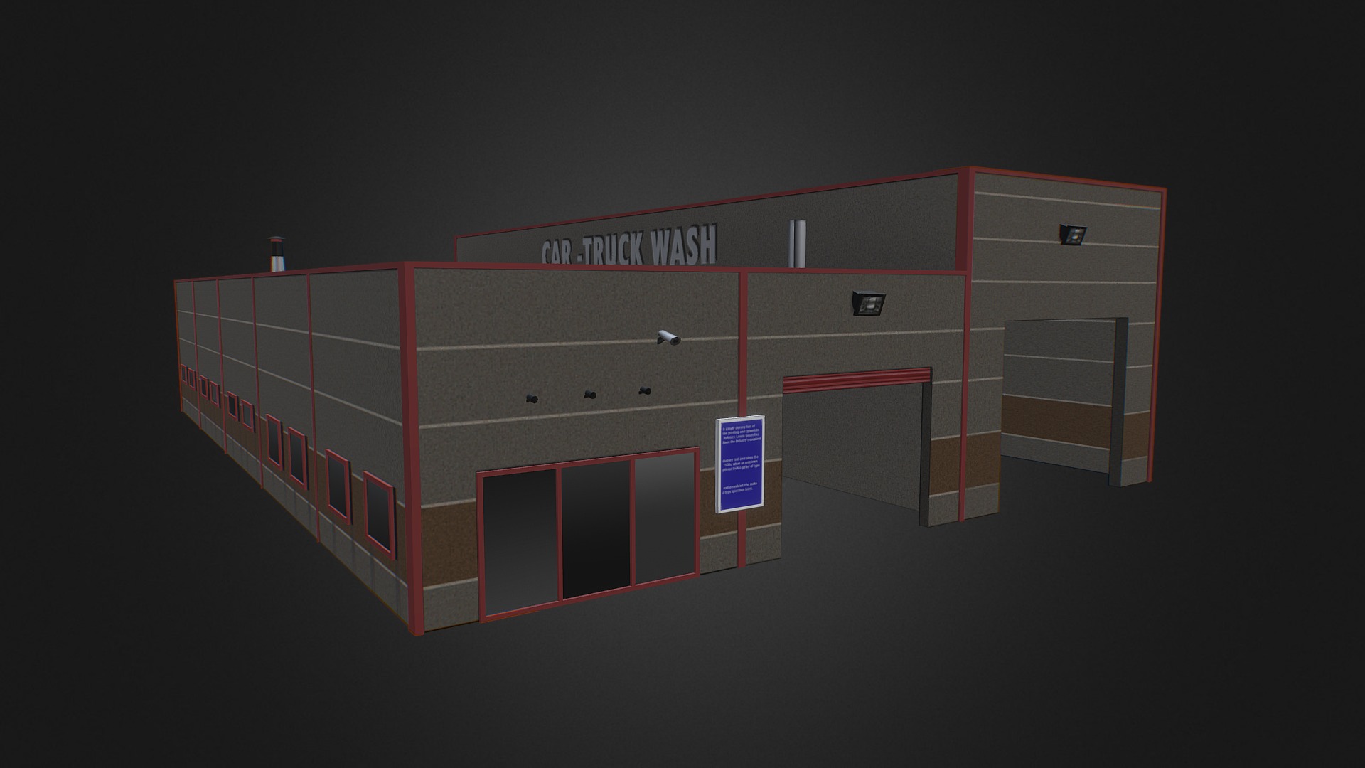 3D model Car Truck Wash Low Poly Model - This is a 3D model of the Car Truck Wash Low Poly Model. The 3D model is about a red and white building.