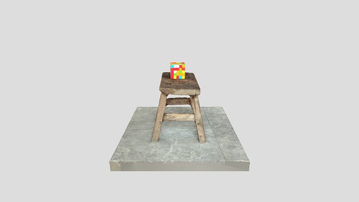 一个板凳上面放个魔方 3D Model
