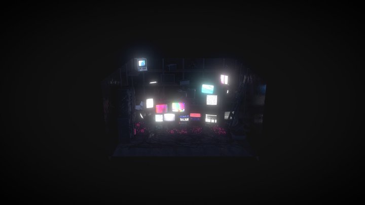 TV screens on at night 3D Model