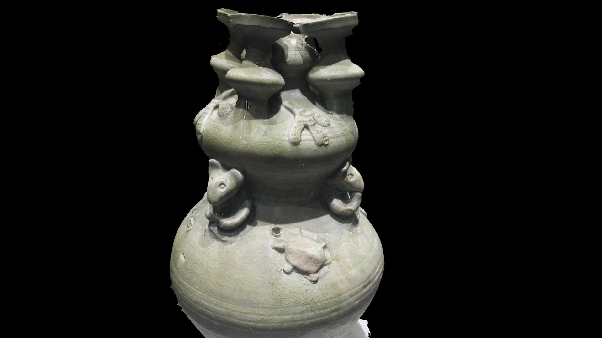 Gourd-shaped quindruple celadon jar