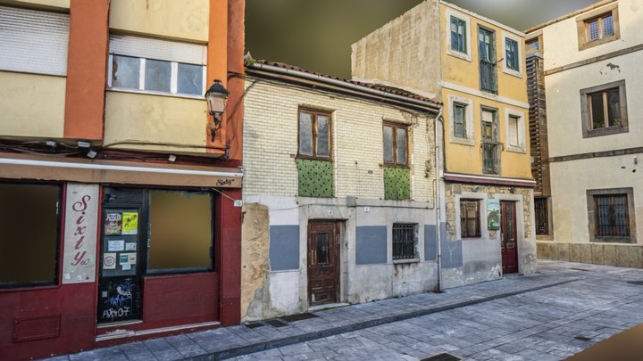 Three old town sunny houses photogrammetry scan 3D Model