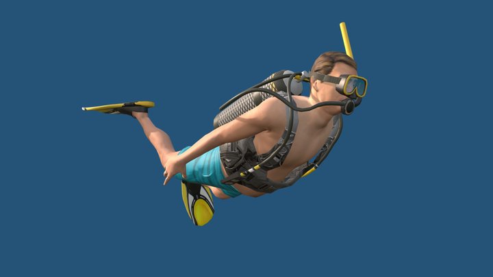 Swimming Male Scuba Diver Chuck 3D Model
