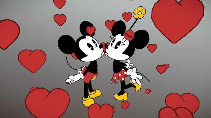 Mickey & Minnie anniversary kiss 3D Model