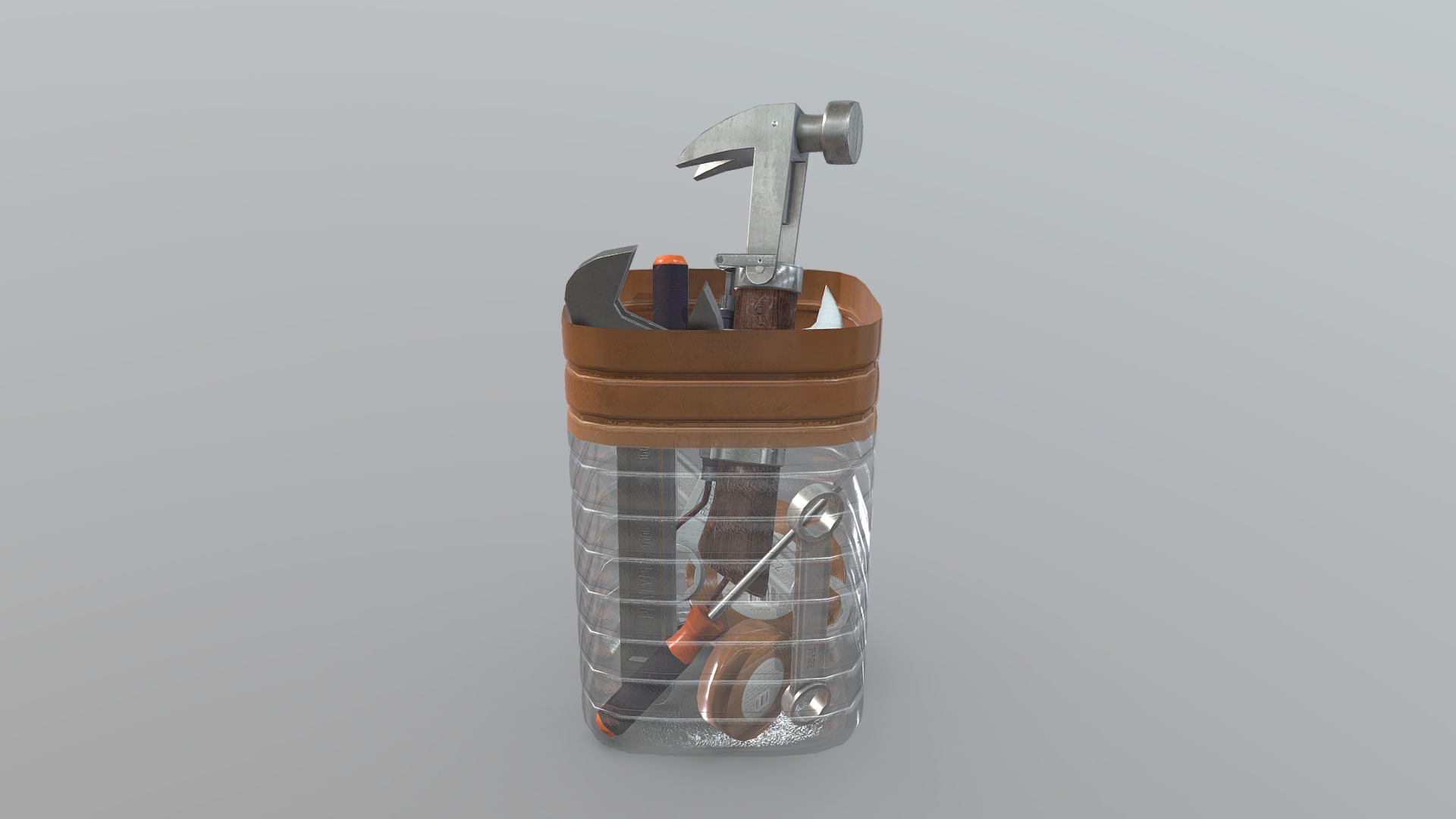 3D model Some Tools. - This is a 3D model of the Some Tools.. The 3D model is about a glass bottle with a brown liquid.