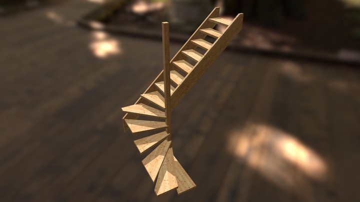 Wooden half spiral stairs 3D Model