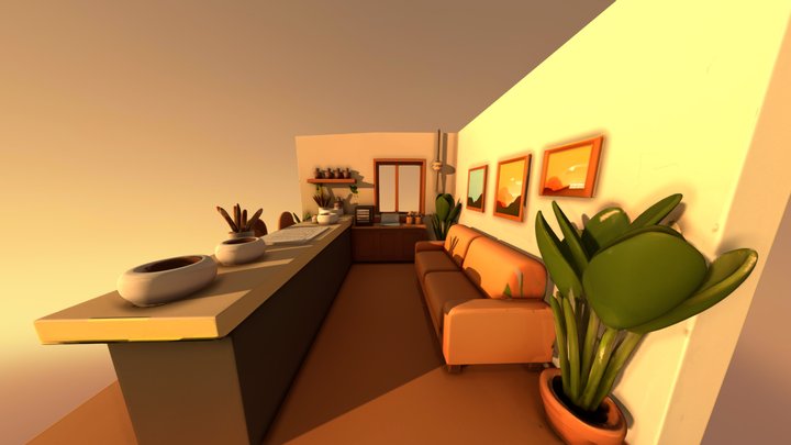 Cosy Coffee Interior – Warm & Stylized Scene – Kostenloses 3D-Modell STL
