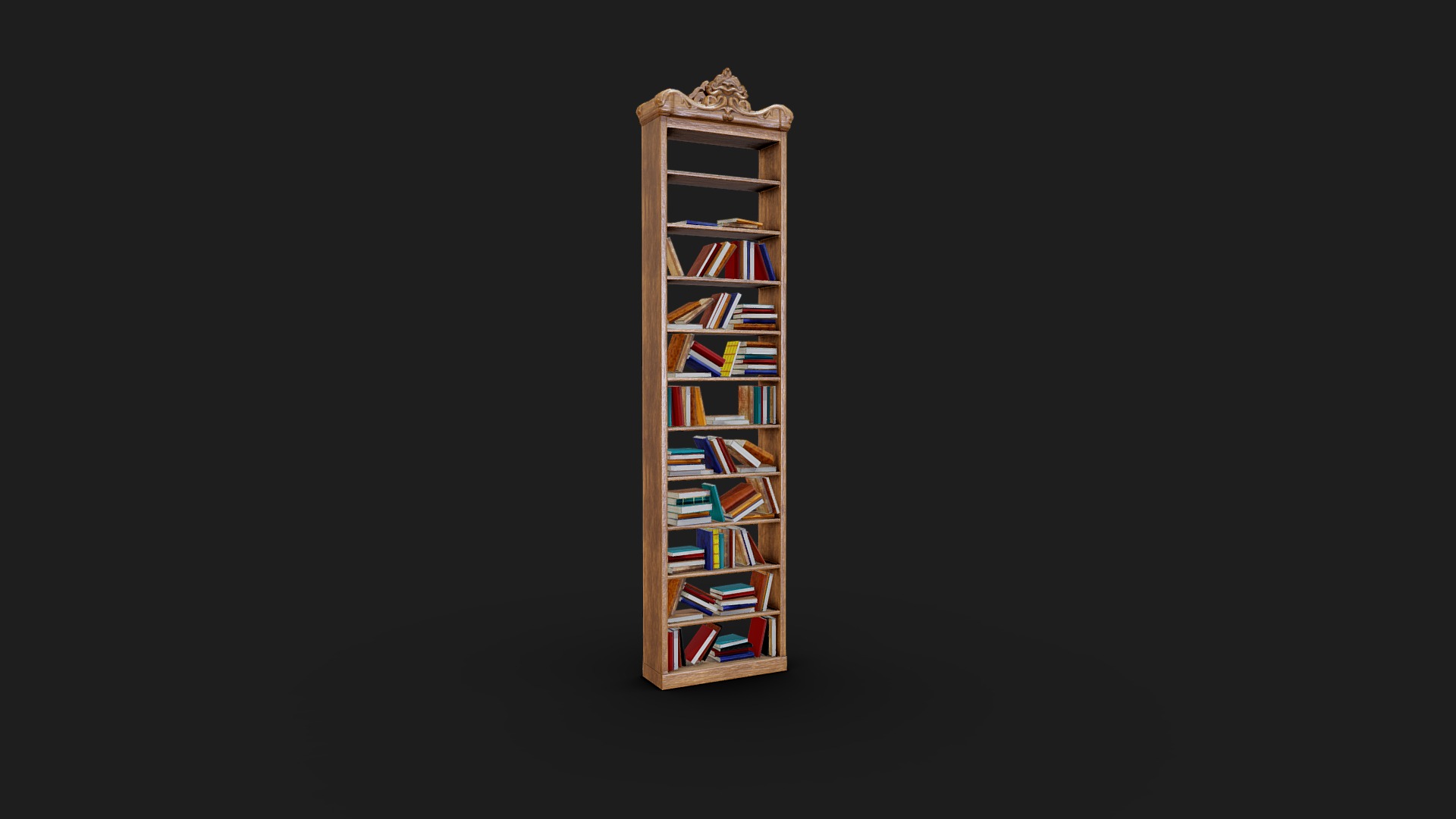 3D model Book shelve 1k Polygon PBR - This is a 3D model of the Book shelve 1k Polygon PBR. The 3D model is about a wooden shelf with books on it.