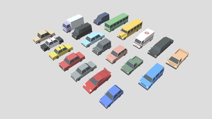 Cartoon Car Pack Low Poly 3D Model