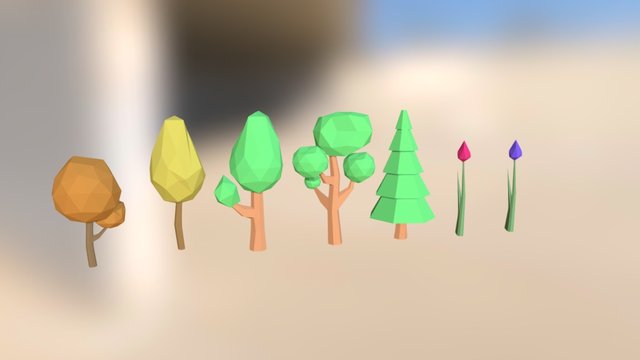 Low Poly Trees Set No.2 3D Model