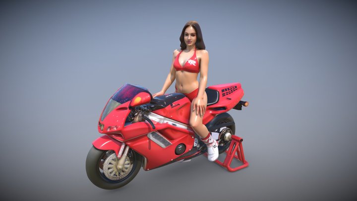Honda NR750 with red bikini girl 3D Model