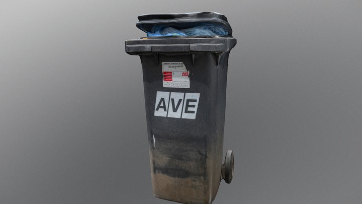 Trash bin black plastic waste garbage can 3D Model