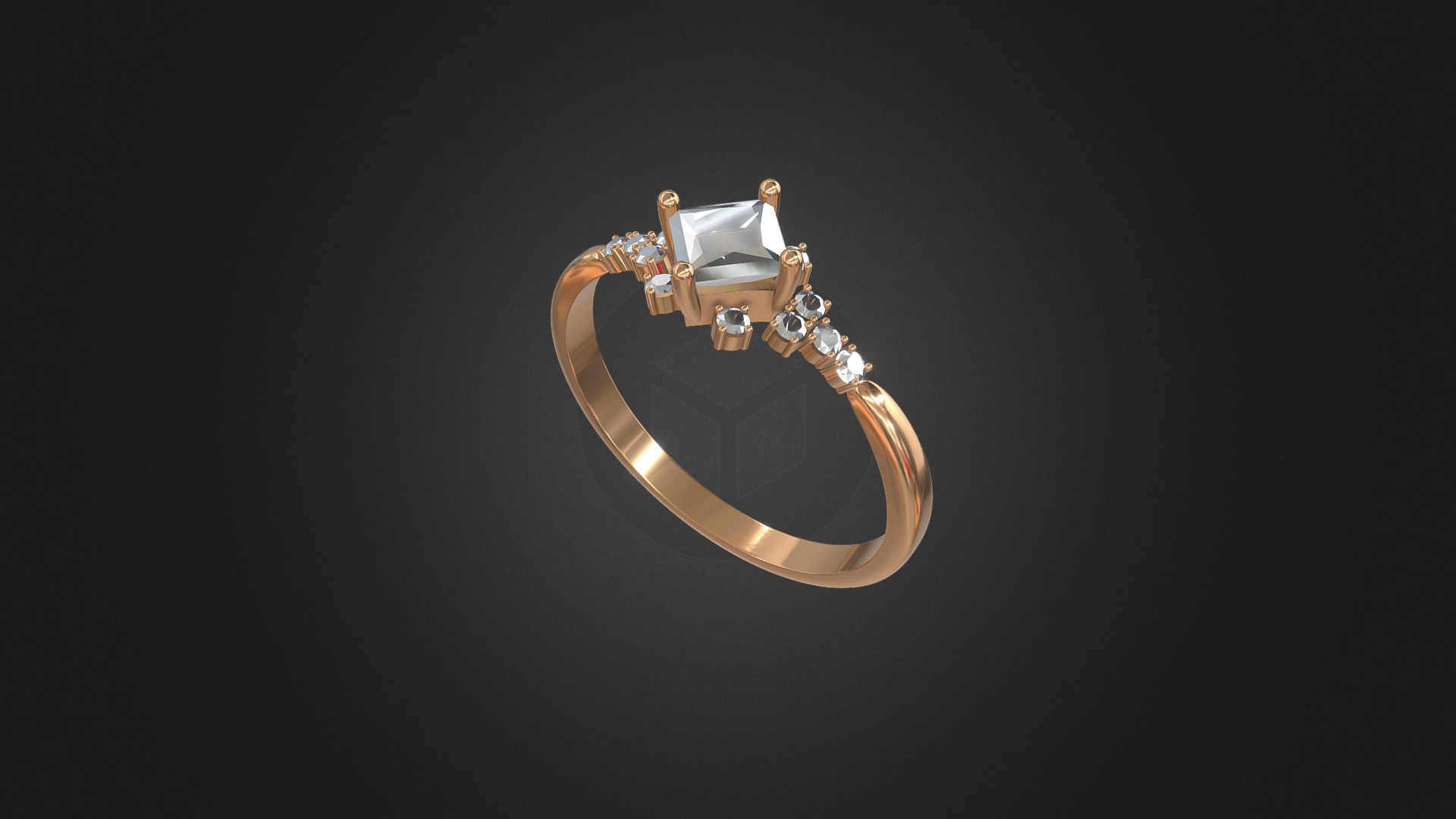 3D model 1025 – Ring - This is a 3D model of the 1025 - Ring. The 3D model is about a gold ring with a diamond.