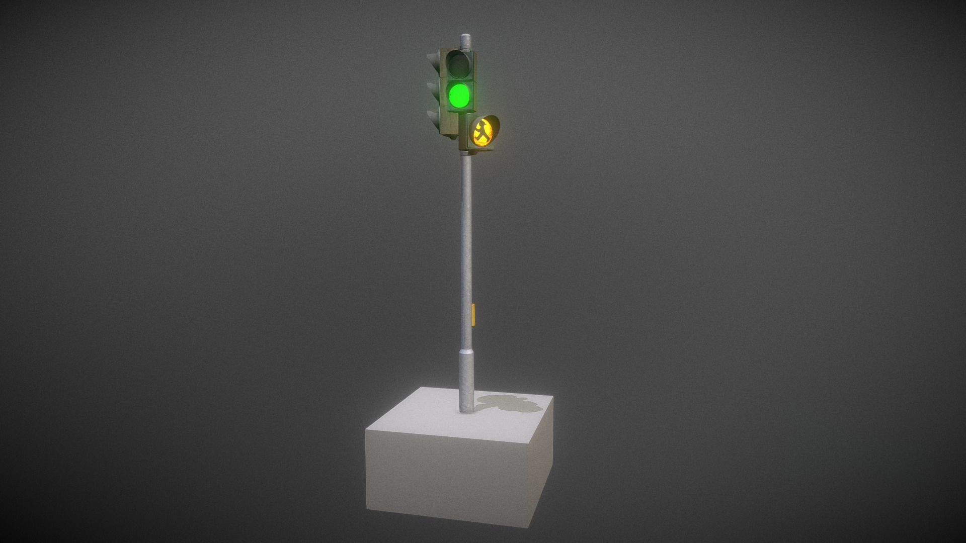 3D model Ampel mit gelbem Warnlicht für Fußgänger - This is a 3D model of the Ampel mit gelbem Warnlicht für Fußgänger. The 3D model is about a green light on a white stand.