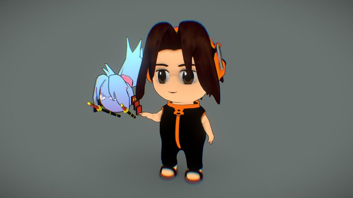 Yoh Asakura and Amidamaru Soul Chibi 3D Model