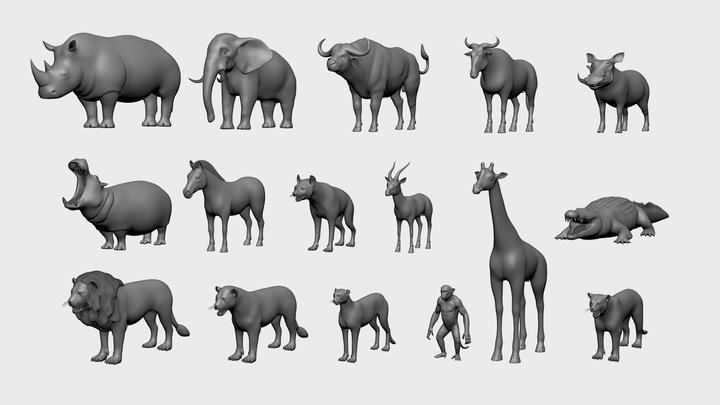 16 Wild Animals - Topology + UV Map 3D Model