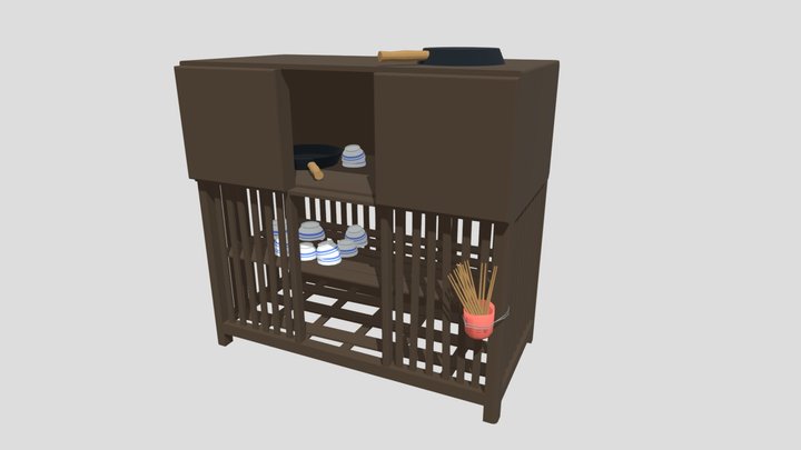 Vietnamese Asian Old Ancient Kitchen Cabinet 3D Model