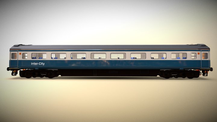 Train - Mark 3 Carriage Std Open Rail Blue 3D Model