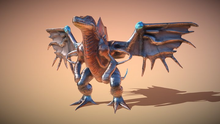 Cyborg lizard with mechanical wings - AI 3D Model