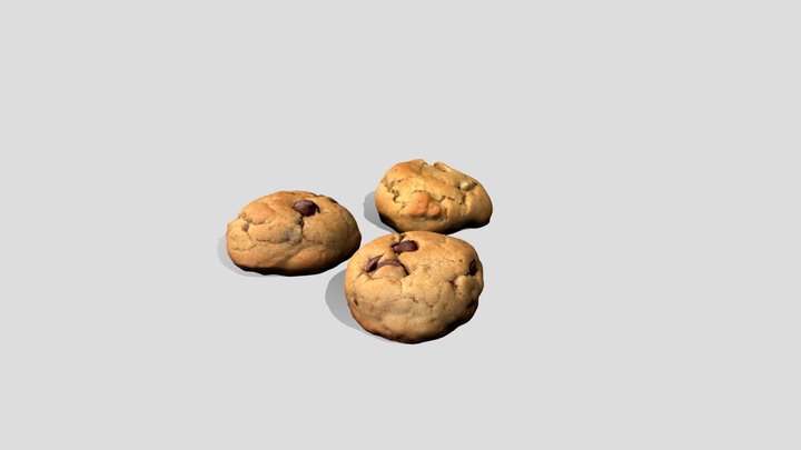 Three Chocolate Chips Cookies 3D Model