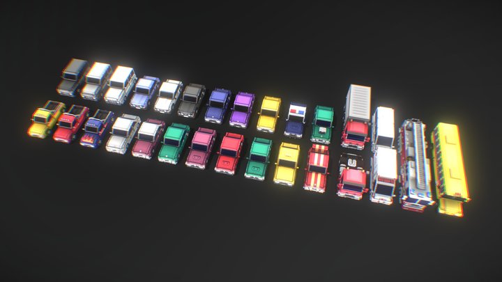 Low Poly Pixel Art City Cars Pack 3D Model