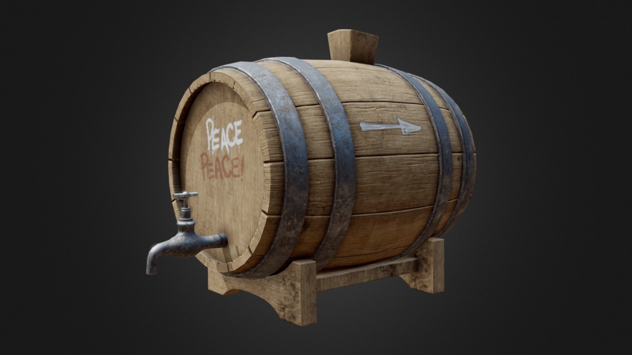 3D model Barrel - This is a 3D model of the Barrel. The 3D model is about a wooden barrel with a metal handle.