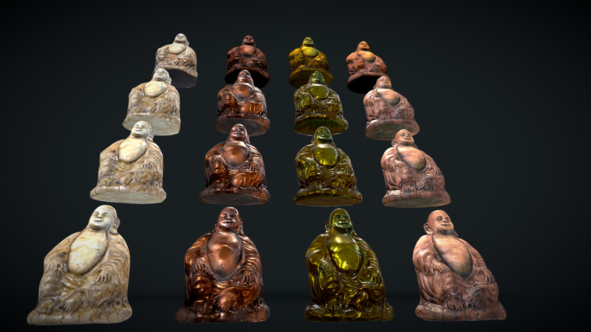 3D model Aged statue of the sitting Buddha - This is a 3D model of the Aged statue of the sitting Buddha. The 3D model is about a group of statues.