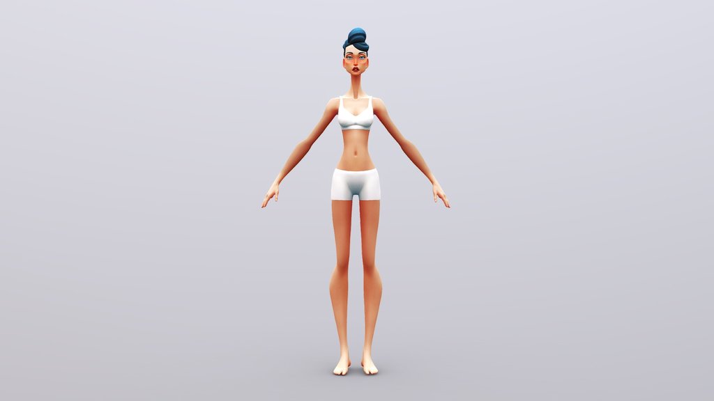 BLUE HAIR character in T-POSE